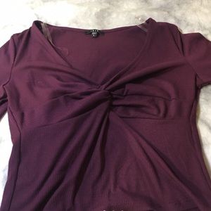 Plum Purple Half Sleeve Knotted Top